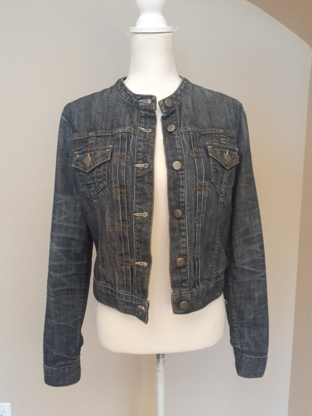 Banana Republic Cropped Cotton Collarless Jean Jacket
